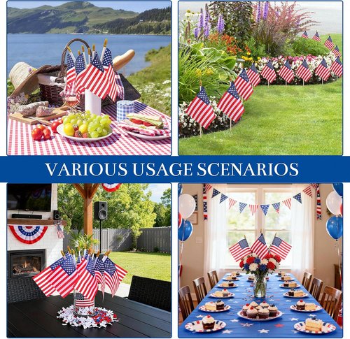 HOOSUN Mini American Flags on Stick - 12 Pcs 4''x6'' USA Flags for 4th of July & Memorial Day Decor
