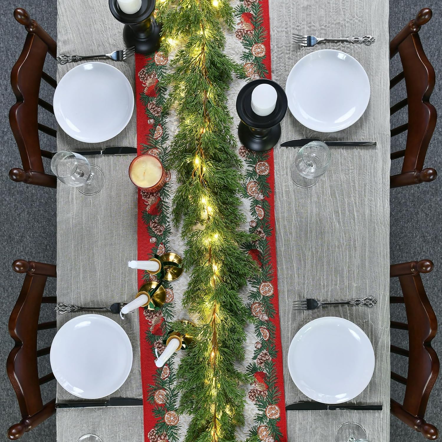Skiennix Christmas Garland - Lush 6.2FT Real Touch Cedar with Lights | Perfect for Indoor/Outdoor Decor