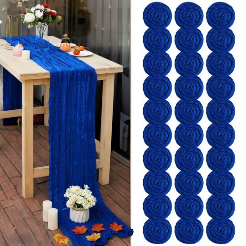 30 Pcs Royal Blue 10FT Cheesecloth Table Runner 23"x120" Romantic Cheese Cloth Table Runners Rustic Sheer Runner Boho Gauze Table Runner for Wedding Arch Bridal Baby Shower Birthday Party Garden Décor