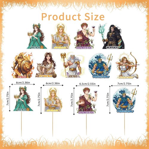 Greek Mythology Party Decorations - 36 Pcs Cupcake Toppers Featuring 9 Unique Designs for Toga Parties