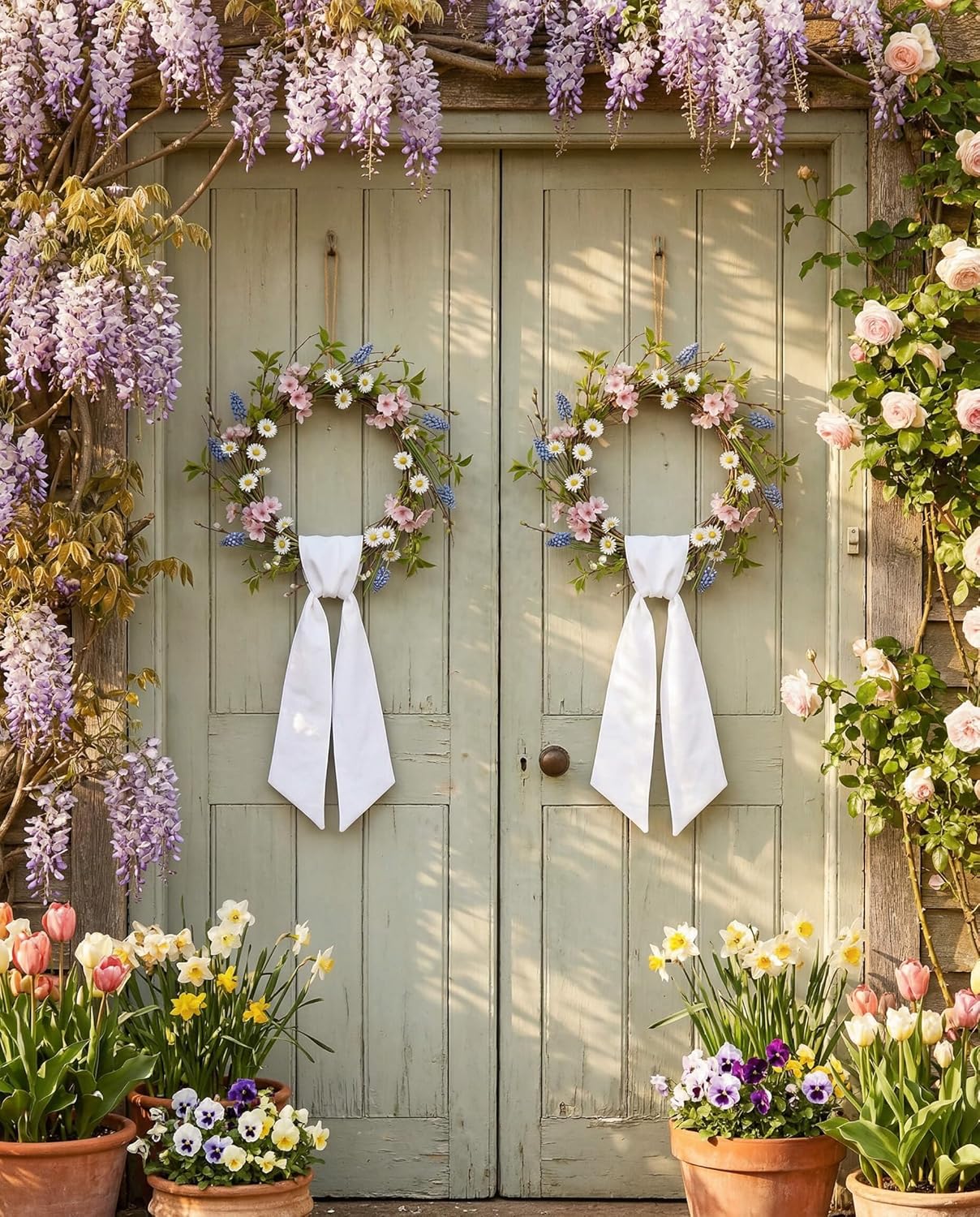 White Wreath Sash 4 Pack - 55 x 5 Inch Blank Linen-Look Ribbon for Embroidery & Monogram | Farmhouse Wedding Decor