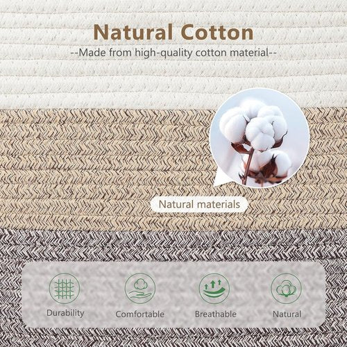 ECDYQXVU Cotton Rope Storage Basket - Woven Organizer for Shelves, Clothes & Towels | 15x10x9 Inches, White/Brown