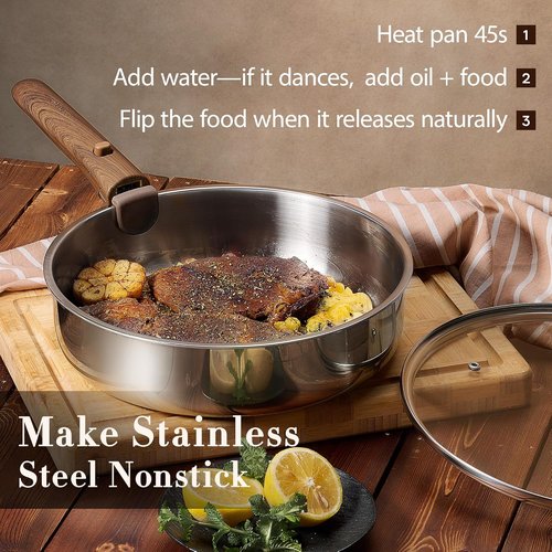CAROTE 19-Piece Stainless Steel Cookware Set - Induction-Ready Pots & Pans with Detachable Handle, Oven Safe, Woodgrain Finish