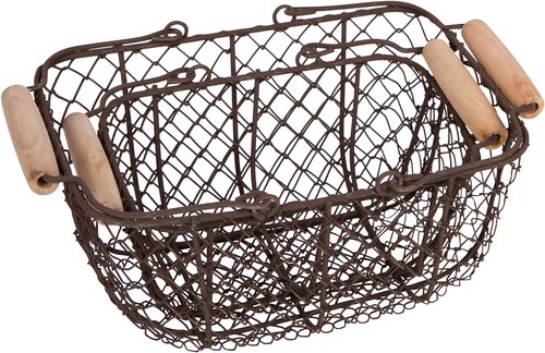 Trademark Innovations Wire Nesting Egg Baskets with Wooden Handles - Vintage Style (Set of 2)