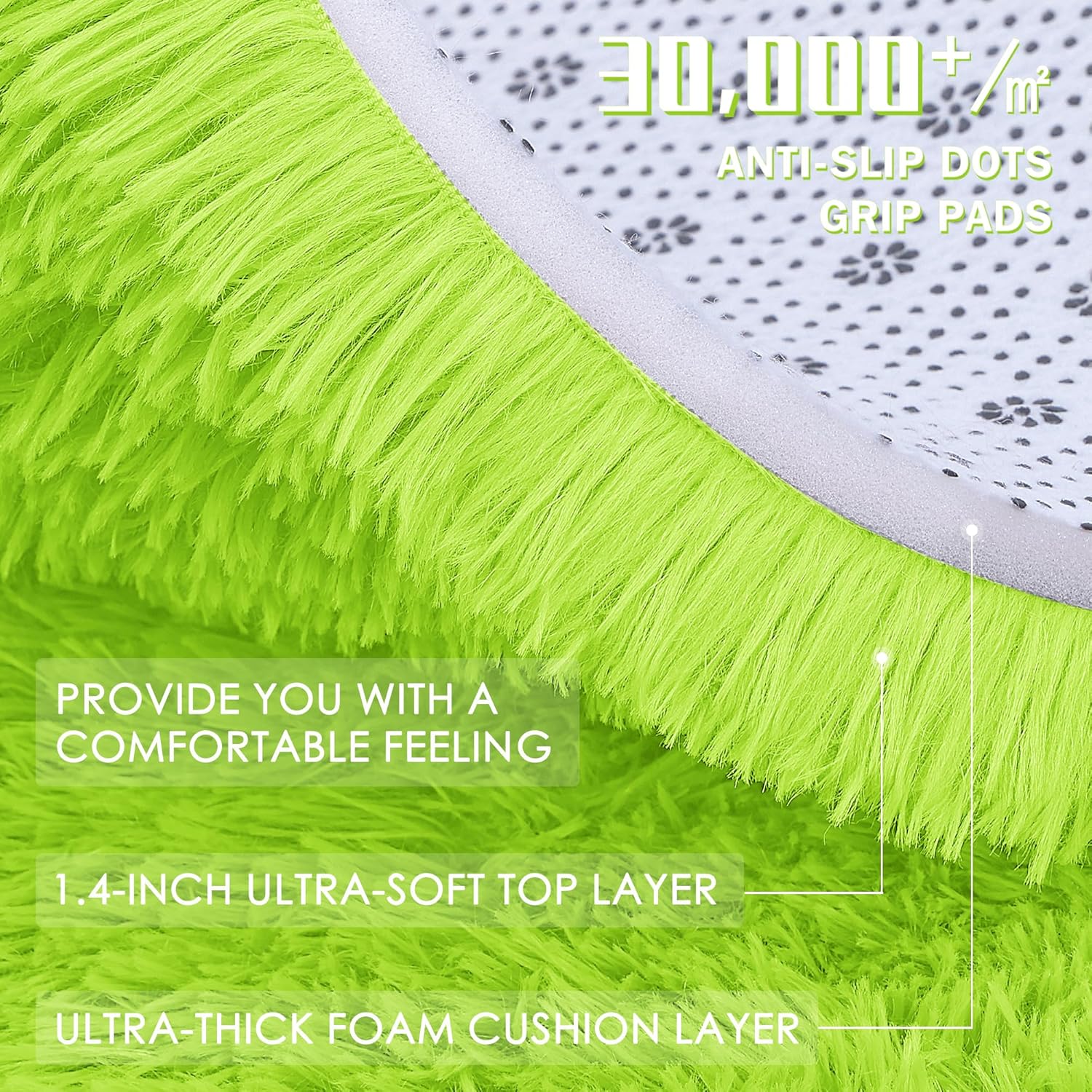 OLANLY Small Bedside Rug - Soft Fluffy Shaggy Indoor Carpet for Kids | Machine Washable, Lime Green