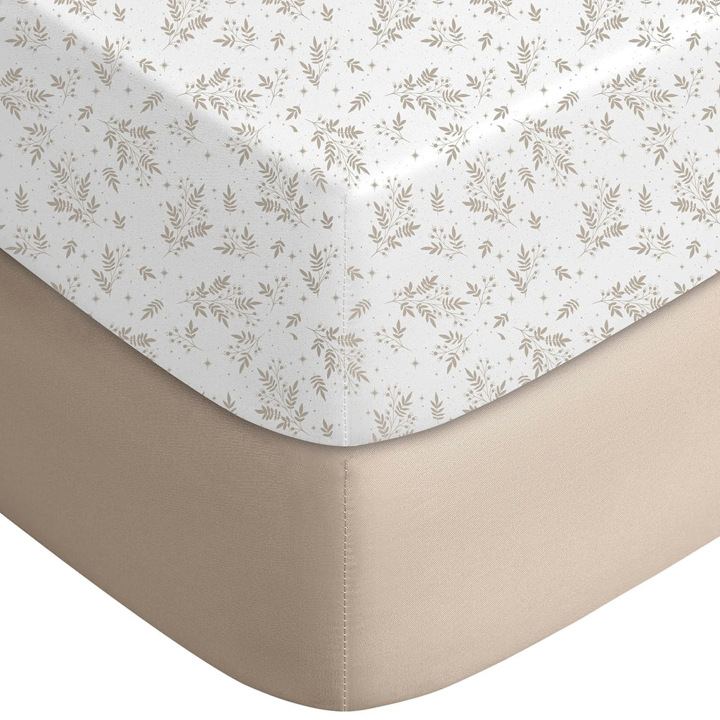 Yoofoss Fitted Baby Crib Sheets - Super Soft Microfiber 2-Pack for Standard Crib & Toddler Mattress | Brown & Leaf 28x52x8in