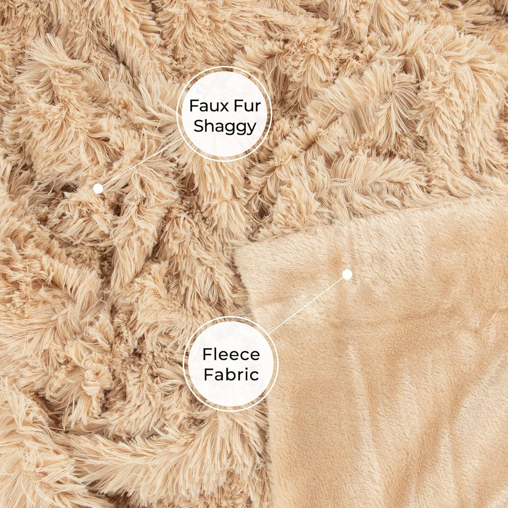 Tuddrom Faux Fur Throw Blanket - Extra Soft & Cozy Reversible Design | 50"x60" in Apricot