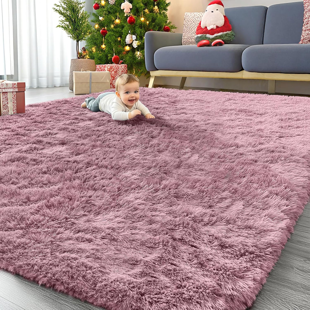 OLANLY Large Area Rug - Soft Fluffy Shaggy Carpet for Living Room & Bedroom | 9x12 Blush Color