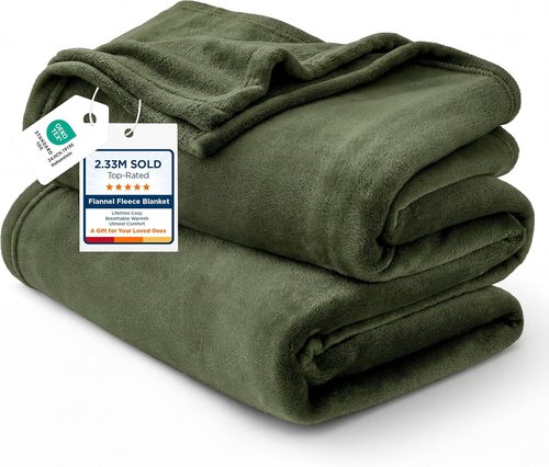 Bedsure GentleSoft Fleece Blanket - Twin Size Olive Green, 300GSM Cozy Plush Blanket for Bed & Travel, 60x80 Inches