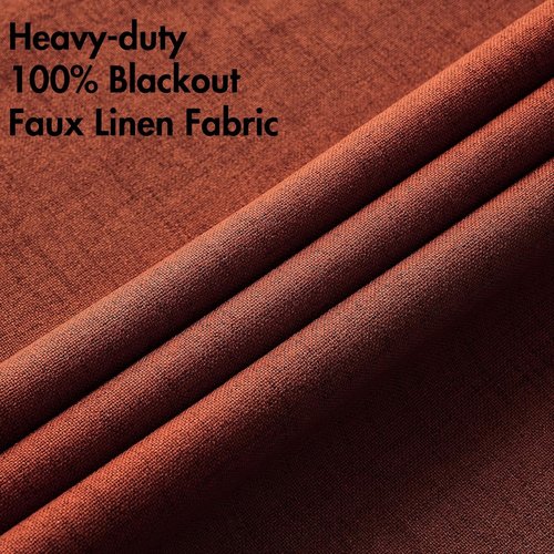 MIULEE 100% Blackout Linen Curtains - Thermal Insulated Burnt Orange Drapes | 52 x 72 Inch (2 Panels)