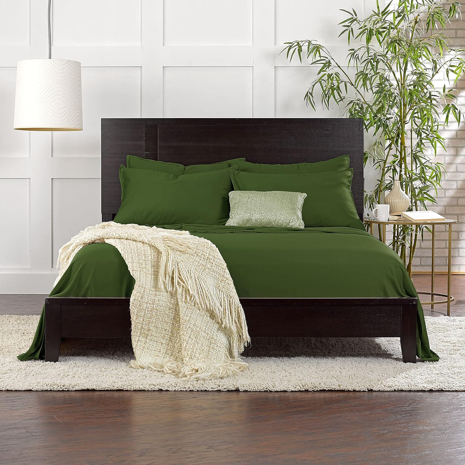 Pure Bamboo Twin Sheets - Luxuriously Soft & Cooling 100% Organic Viscose Bed Sheet Set | Pesto Color, Double Stitching