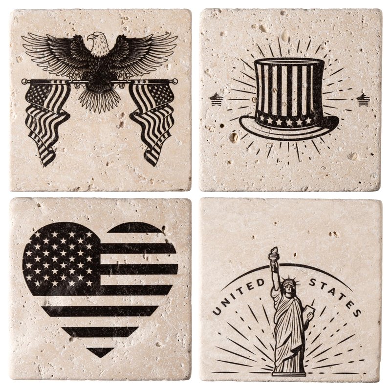 SALICI Drink Coasters Set of 4, Stone Absorbent Coasters for Drinks, Cute Coasters for Desk, Marble Home Decor, Tabletop Protection, Suitable for Kinds of Cups, 4 Inches, Coastal & Ocean