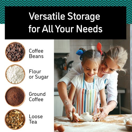 Coffee Gator Coffee Canister, Airtight Stainless Steel Kitchen Food Storage Container with Date Tracker, Scoop for Sugar, Grounds Coffee, Beans,Tea, Sugar, Cereal, Flour, Cookies Jars (Black, 11oz)