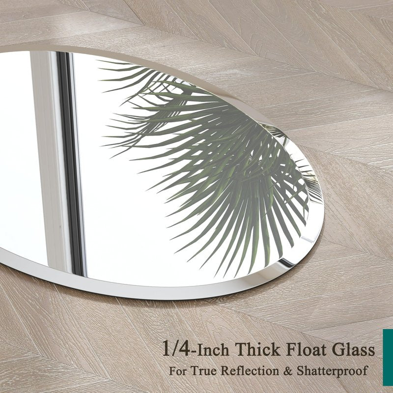 VocalStar Frameless Oval Mirror, 18" x 26" Bathroom Wall Mirror with Beveled Edge, Modern Decorative Vanity Mirrored for Living Room, Entryway, Bedroom | 1/4-Inch Shatterproof Glass