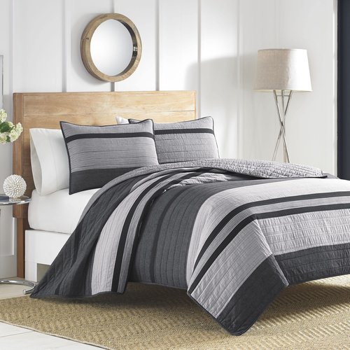 Nautica - Twin Quilt, Cotton Reversible Bedding, Home Decor for All Seasons (Vessey Grey, Twin)