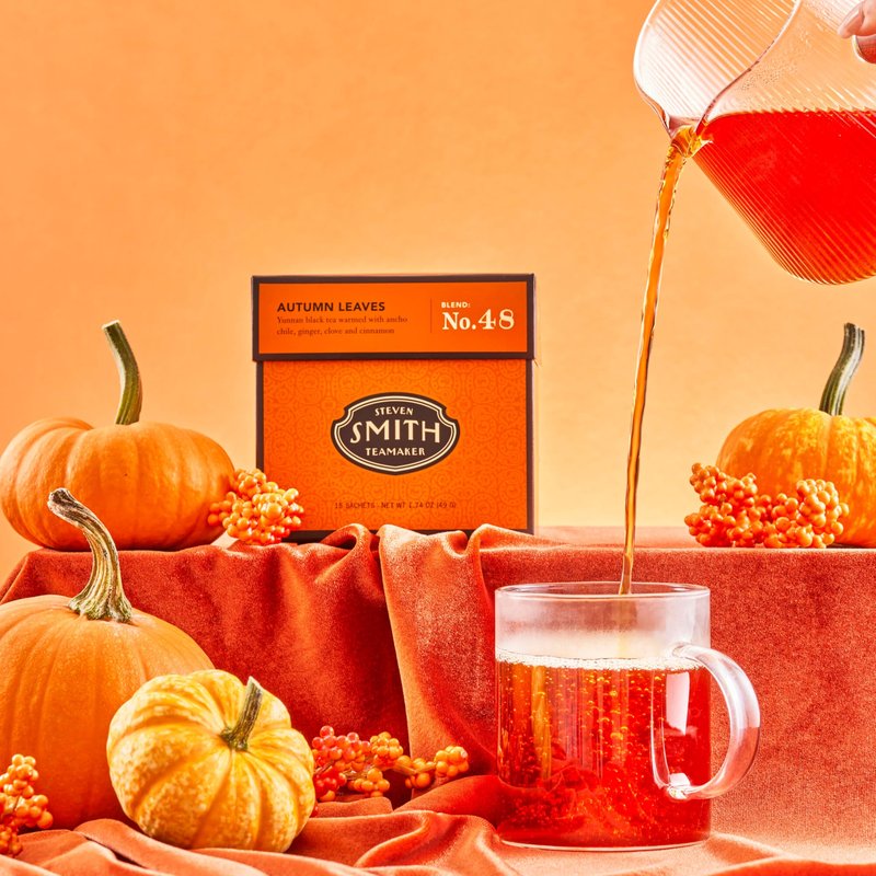 Steven Smith Teamaker Autumn Leaves No. 48, Yunnan Black Tea, Cinnamon, Ancho Chile, Ginger, Clove, Sugar-Free, Black Tea Bags, 15 Sachets, 1.48oz each
