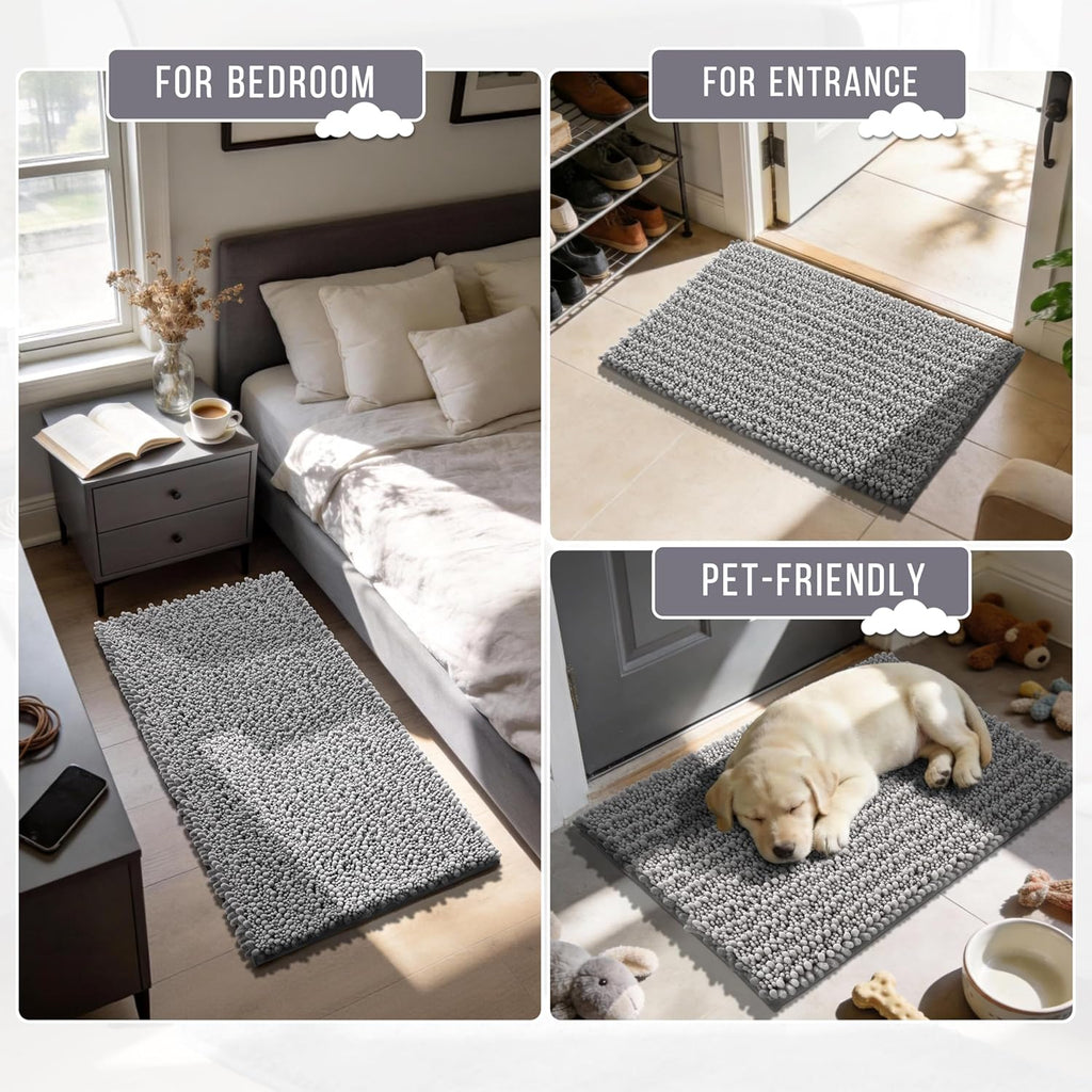 Yimobra Bathroom Rugs - Ultra Soft Non-Slip Chenille Bath Mat | Quick-Dry Shaggy Carpet, Gray 24x17 Inch