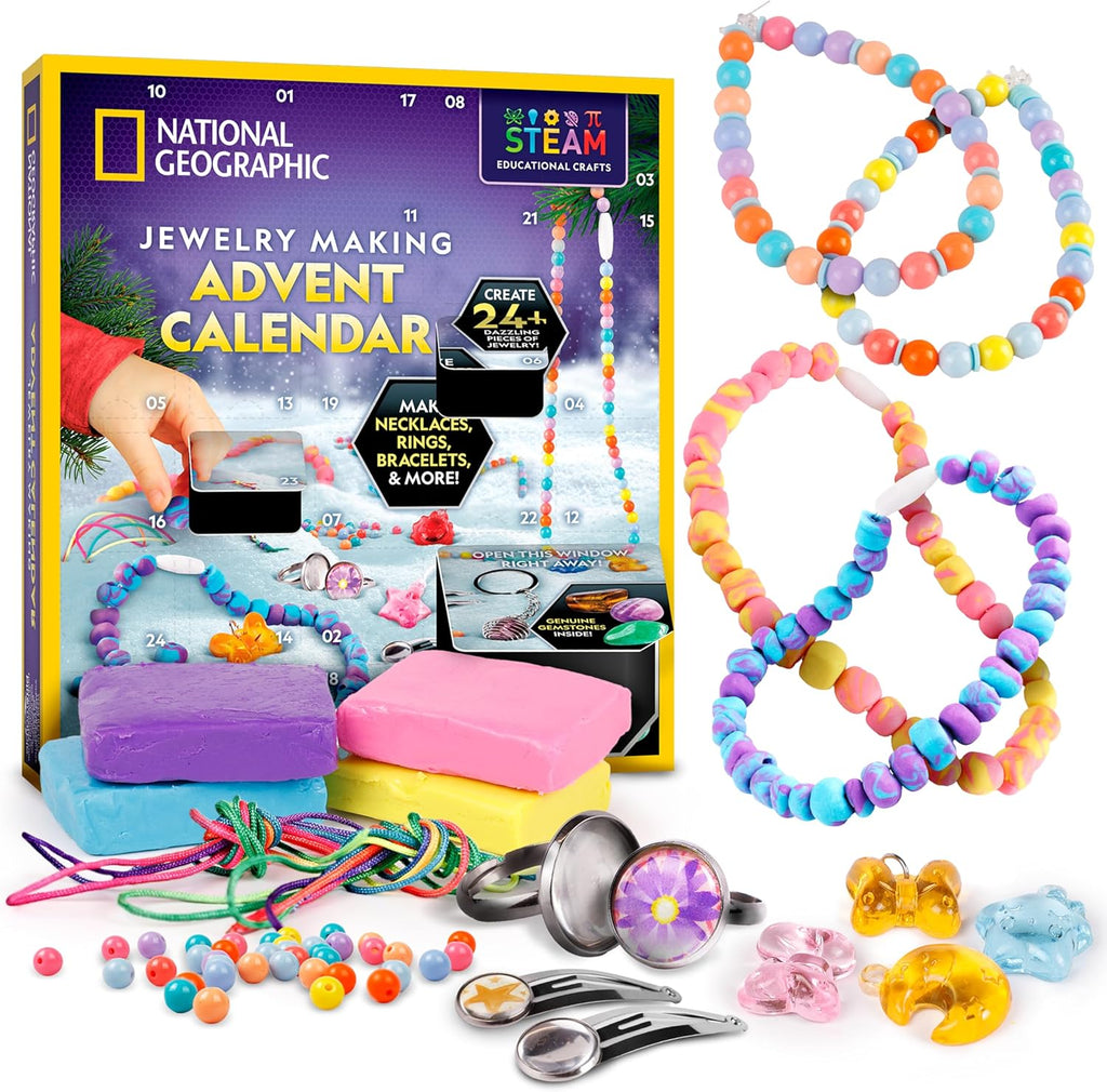 National Geographic 2026 Jewelry Making Advent Calendar - Create 24+ Unique Jewelry Pieces | Holiday Craft Kit for Kids