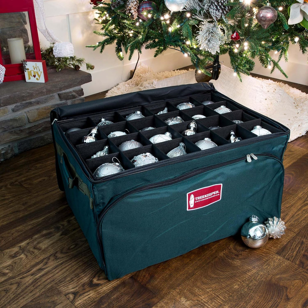 TreeKeeper Deluxe Ornament Storage Box - Holds 72 Ornaments Up to 4 Inches | Acid-Free Fabric Lining & 3 Removable Trays