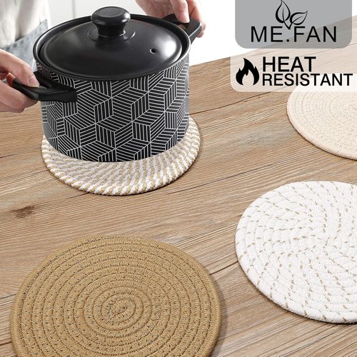 ME.FAN 7-Inch Cotton Thread Weave Trivets | 4-Piece Set for Pots & Pans - Protect Your Countertop