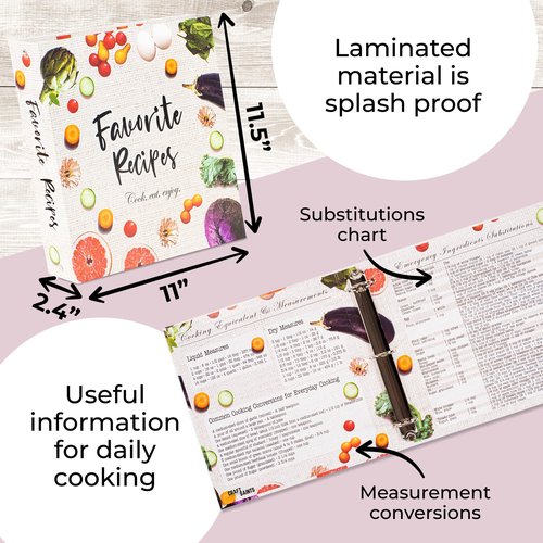 CraftSaints Recipe Binder 8.5x11, 3 Ring DIY Cookbook Binder Kit 12 Dividers & 25 Plastic Sleeves & 25 Recipe Pages & 36 Labels, Recipe Organizer Binder Kit, Recipe Book (Vegetable)