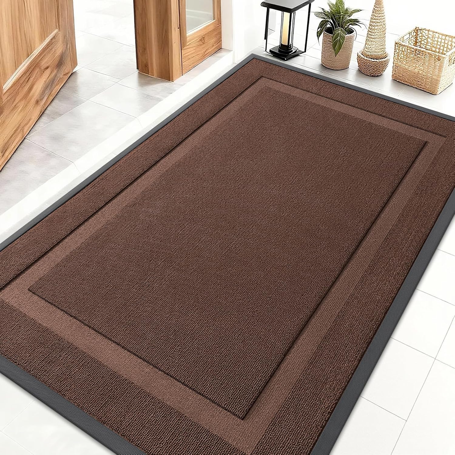 OLANLY Waterproof Front Door Mat - All-Season Indoor/Outdoor Doormat | Sturdy Rubber, Easy Clean, 47x32, Chocolate Brown