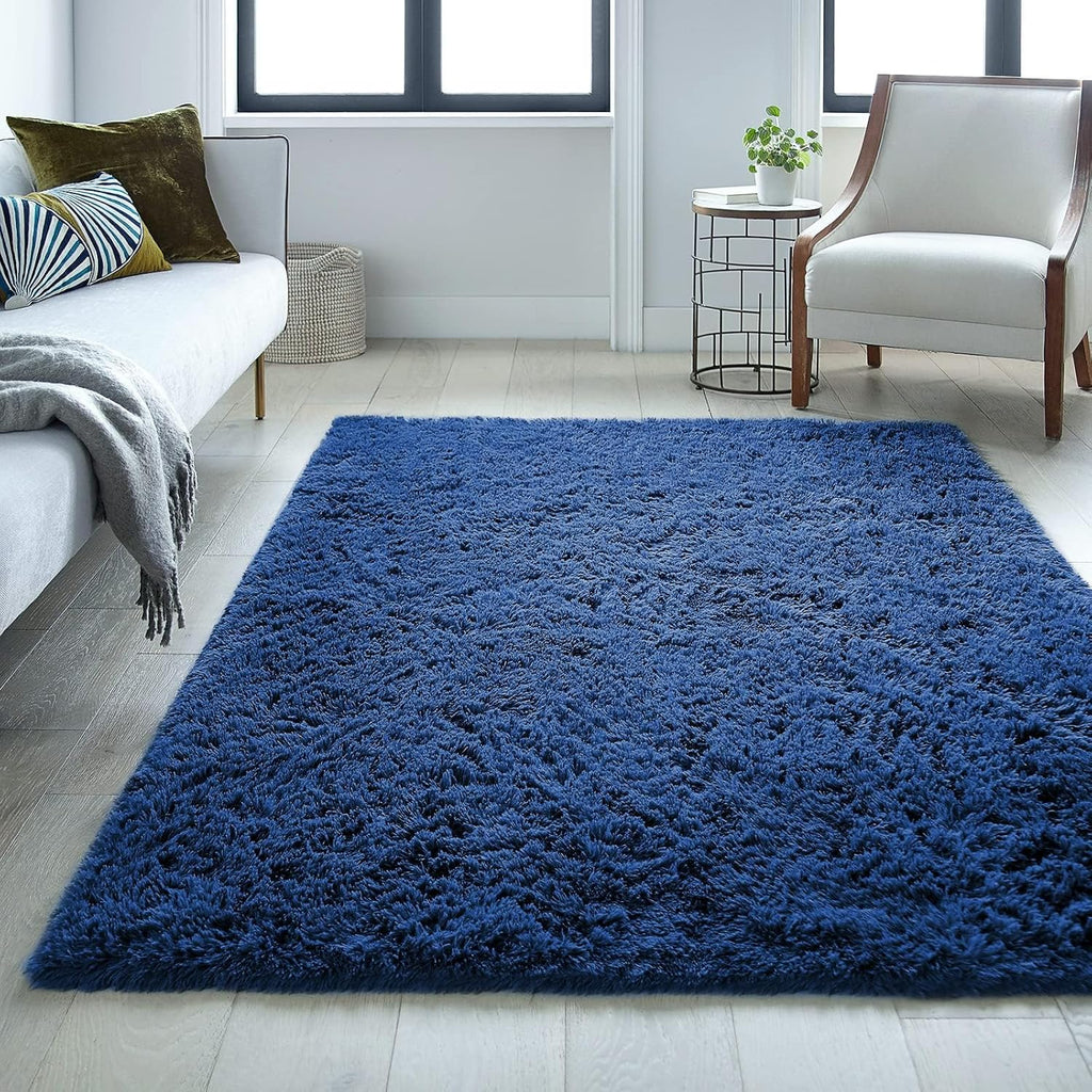 Ophanie 5x8 Blue Area Rug - Soft Plush Shaggy Carpet for Living Room & Kids Nursery Decor