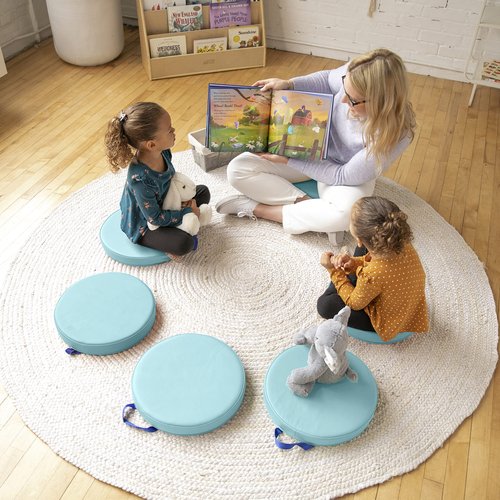 ECR4Kids SoftZone Floor Cushions, Round, Flexible Seating, Seafoam, 6-Piece