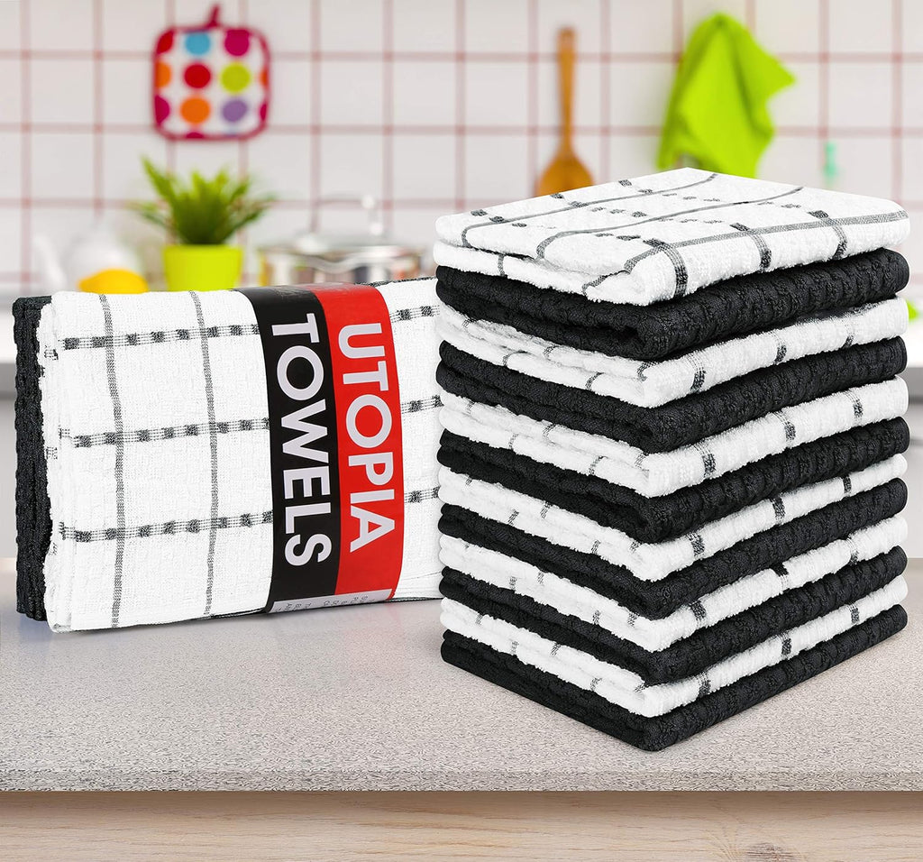 Utopia Towels | 12-Pack Kitchen Towels - Super Soft & Absorbent 100% Cotton, 15 x 25 Inches, Black