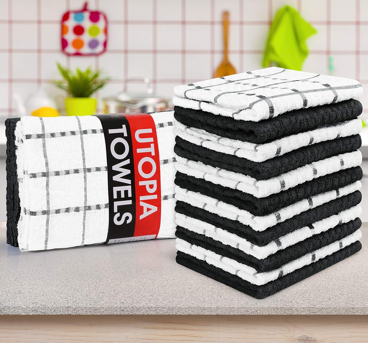 Utopia Towels | 12-Pack Kitchen Towels - Super Soft & Absorbent 100% Cotton, 15 x 25 Inches, Black
