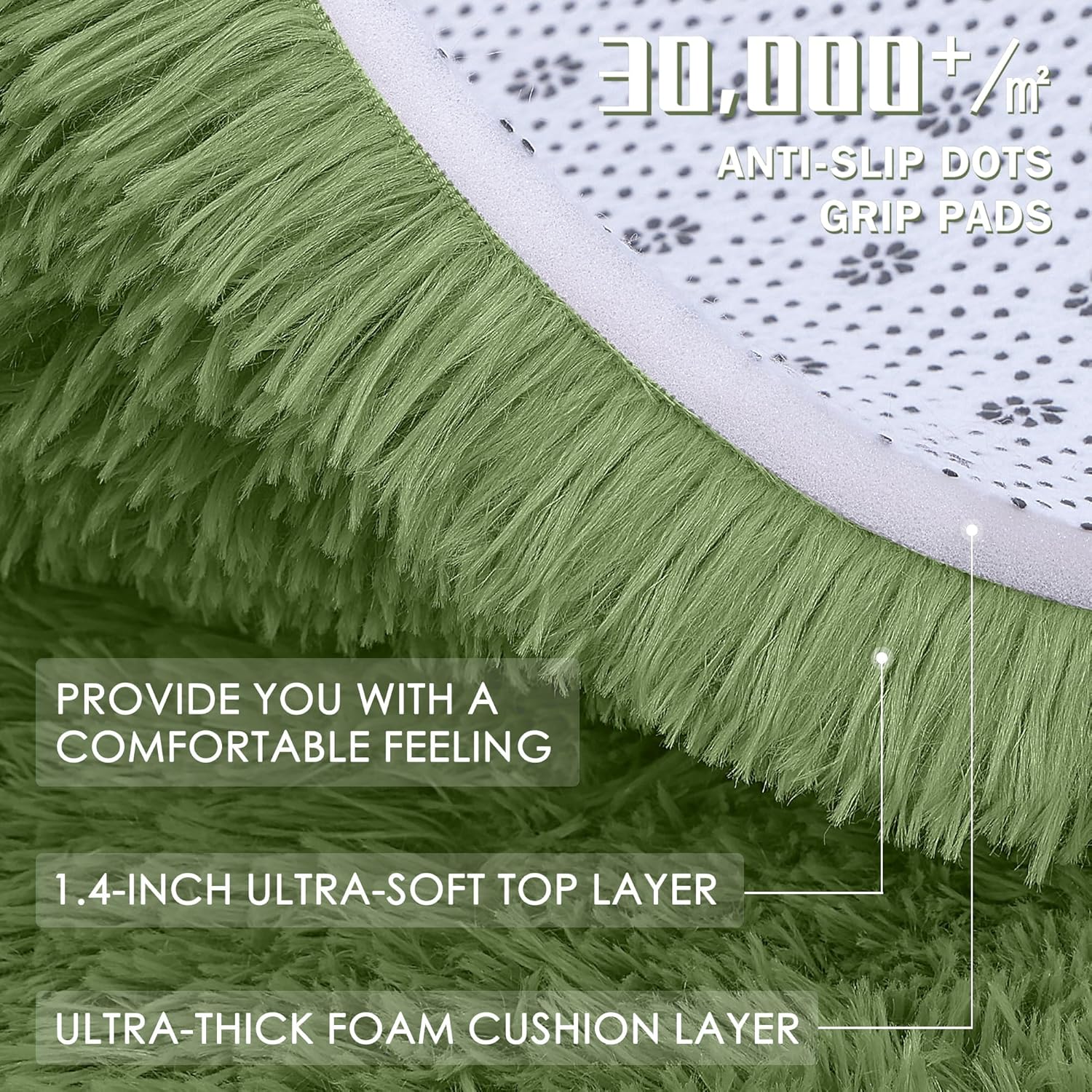 OLANLY Small Bedside Rug - Soft, Machine Washable Shaggy Throw Rug for Bedroom & Living Room | Green