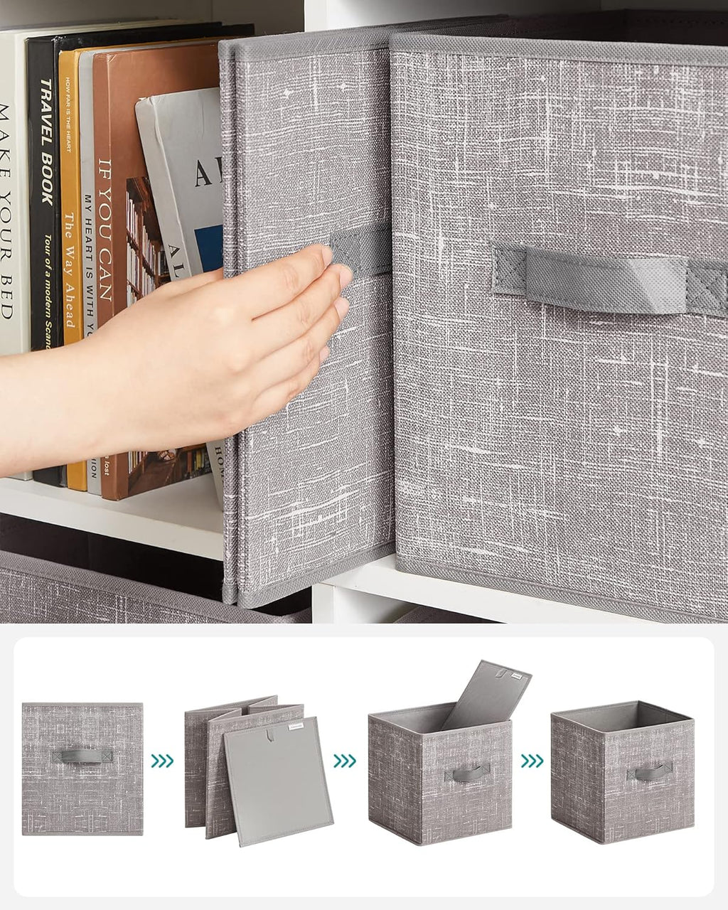SONGMICS Storage Cubes - 11-Inch Foldable Non-Woven Fabric Bins with Double Handles | Set of 6 in Taupe for Closet Organization