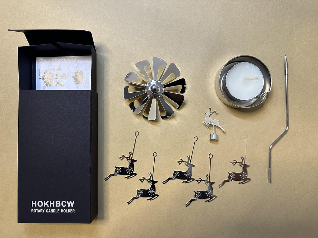 Skiennix Rotary Candle Holder - Spinning Metal Design | Perfect Small Gift for Christmas Elk Lovers