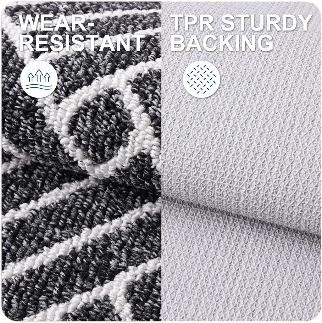 OLANLY Door Mat Set - 2-Piece Outdoor & Indoor Mats | Geometric Design, Black, 29.5x17 & 32x20 Inches