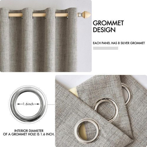 MIULEE Blackout Linen Curtains - 100% Thermal Insulated Greige Drapes | Room Darkening 52x72 Inch (2 Panels)