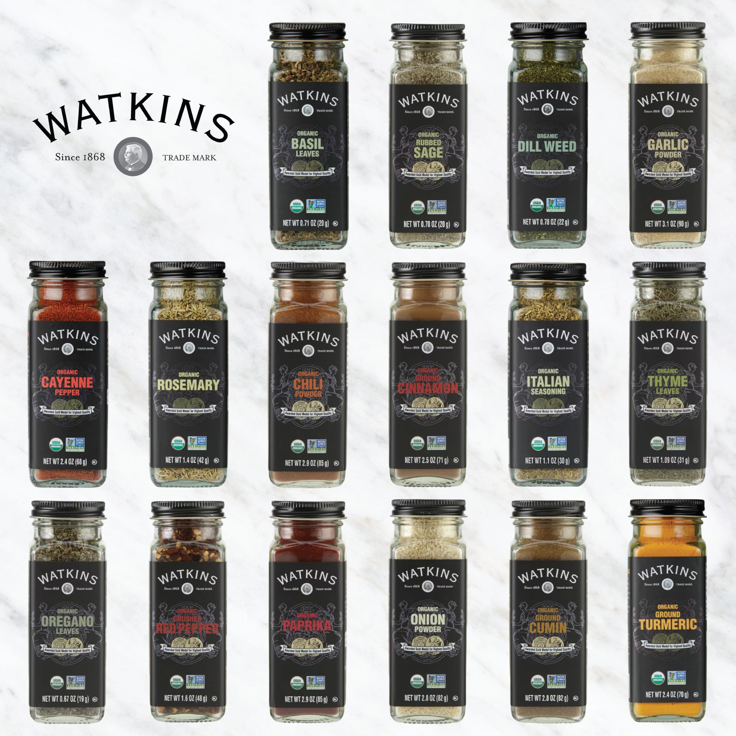Watkins Countertop Two Tier Rotating Spice Rack, Includes 16 Watkins Organic Spices (16608)