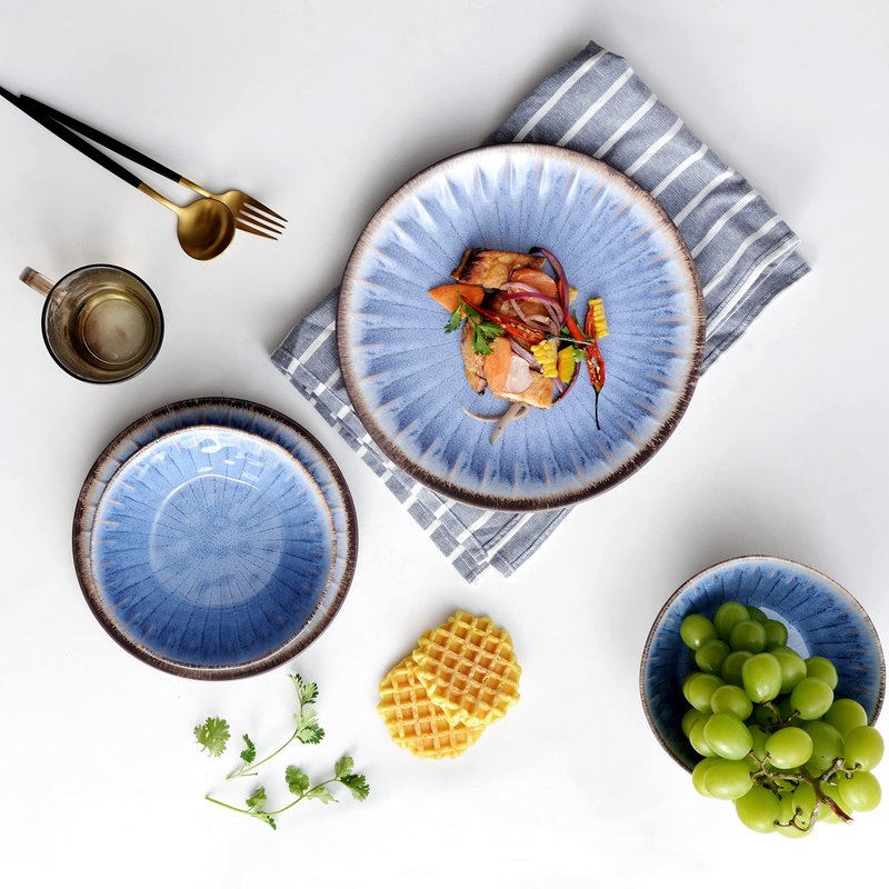 Gufaith Melamine Dinnerware Sets 12 Pcs, Plates and Bowls Sets, Melamine Plates, Outdoor Dishes Sets, Unbreakable Dinnerware, Serving Dishes for Entertaining, Dishwasher Safe, BPA Free (Classic Blue)