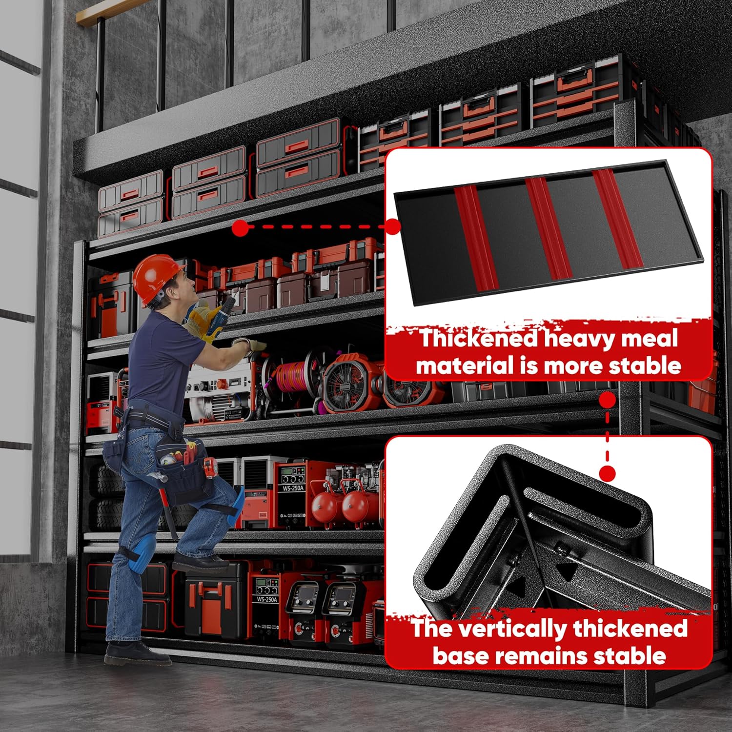 POKIPO Heavy Duty Garage Shelving - 72"H x 47.2"W x 23.6"D | 5-Tier Adjustable Metal Storage Rack, 3500LBS Capacity