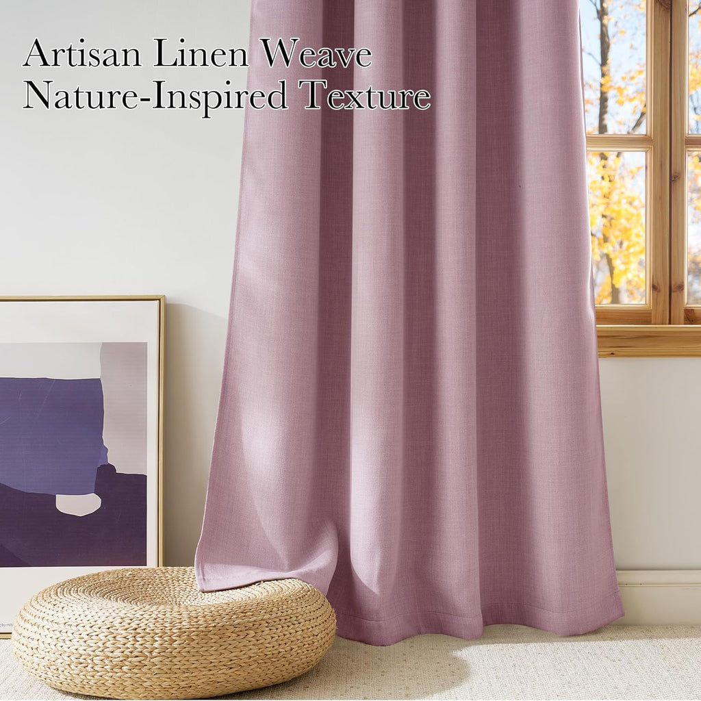 NICETOWN Blackout Curtains - Short Faux Linen Privacy Panels for Living Room & Bedroom | 63 Inches Long, Pink
