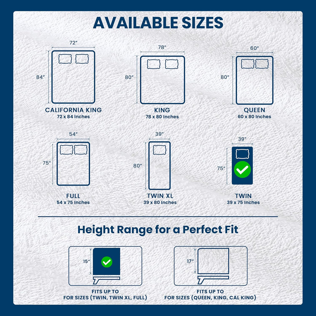 Utopia Bedding Twin Size Mattress Protector - Waterproof Terry Cover with Deep Pockets (White)