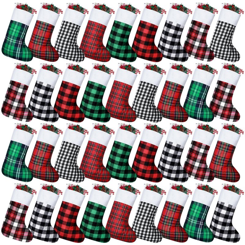 Skylety 60 Pcs Mini Christmas Stockings 8.27 Inch Small Buffalo Plaid Red Black Stockings Hanging Ornament Classic Bulk Christmas for Family Holiday Party Gift Xmas Tree Decoration