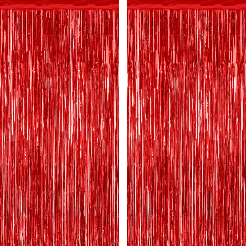 Regine Switzerland Red Tinsel Backdrop - 2 Pack Fringe Curtains 3.28 FT x 7.05 FT | Perfect for Valentine's Day & Weddings