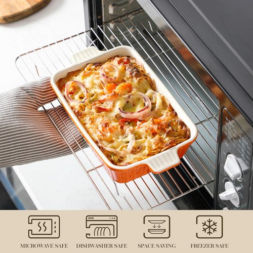 MALACASA Bakeware Set - 4-Piece Porcelain Baking Pans for Oven | Casserole & Lasagna Dishes, Orange