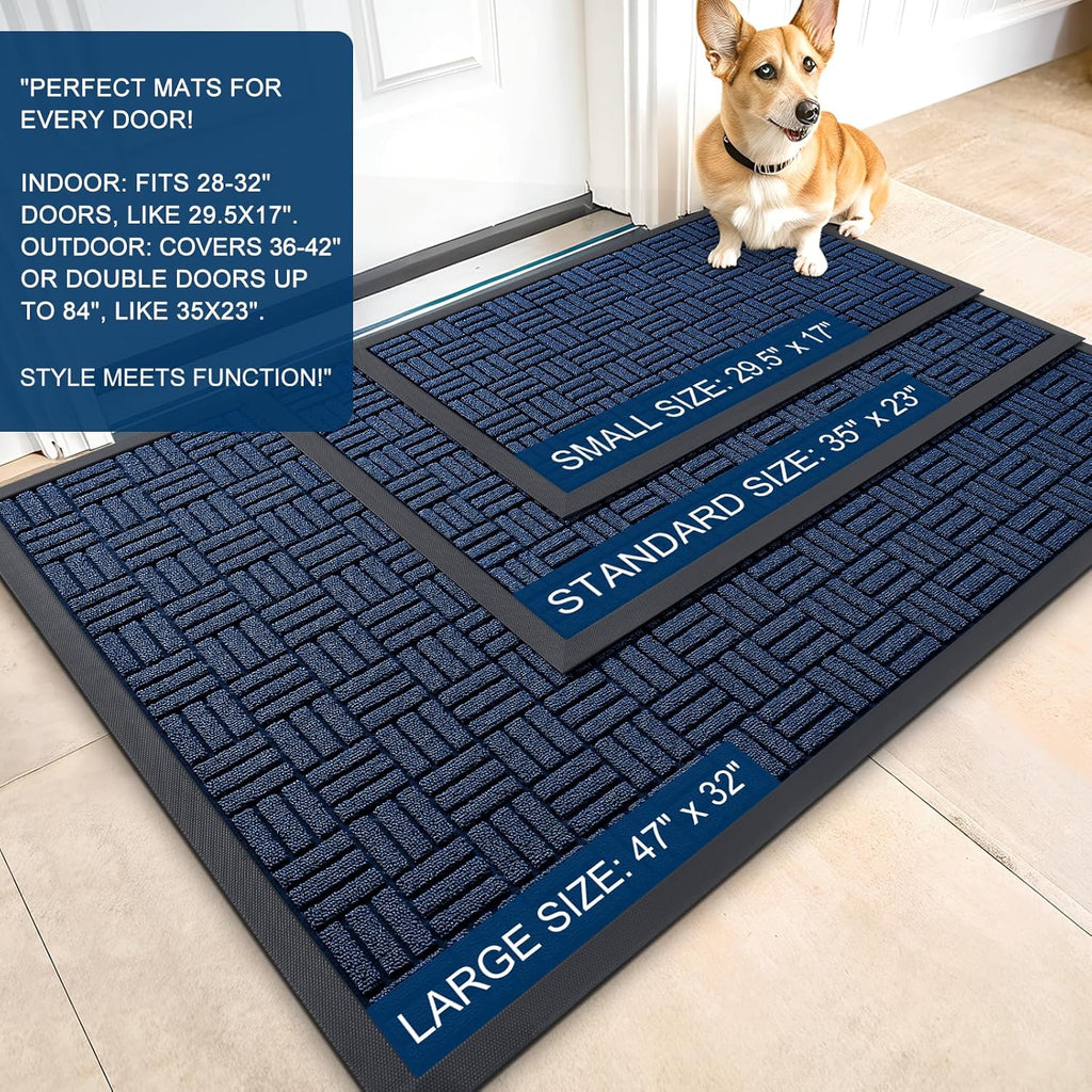 OLANLY Heavy Duty Front Door Mat - Absorbent Non-Slip Natural Rubber | 29.5x17 Inches, Navy Blue