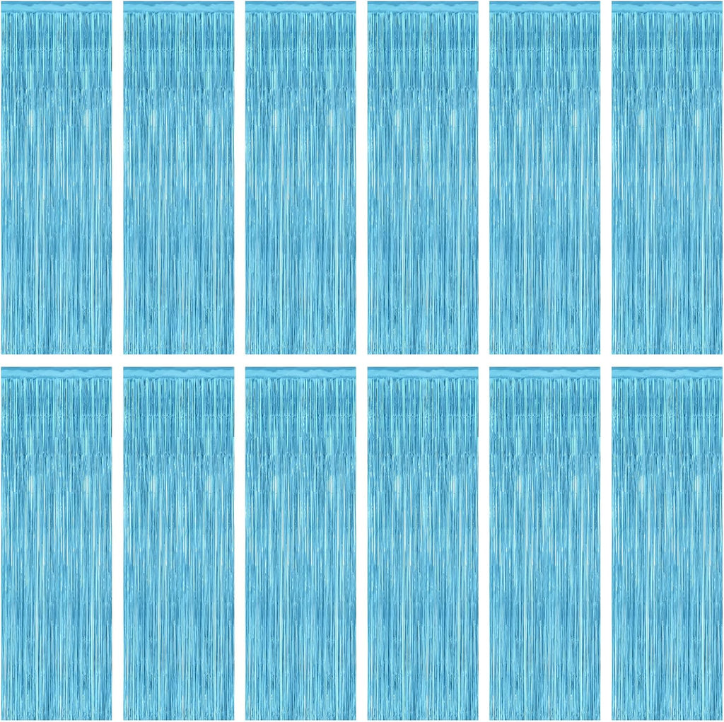 Sky Blue Party Decorations by [Brand Name] - 12 Pack Foil Fringe Curtains | 3.28 FT x 7.05 FT Winter Wonderland Backdrop