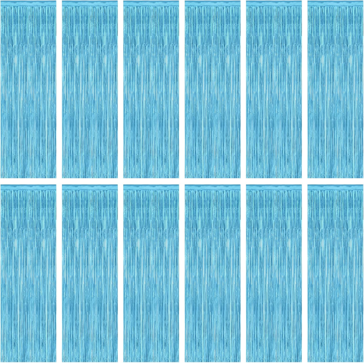 Sky Blue Party Decorations by [Brand Name] - 12 Pack Foil Fringe Curtains | 3.28 FT x 7.05 FT Winter Wonderland Backdrop