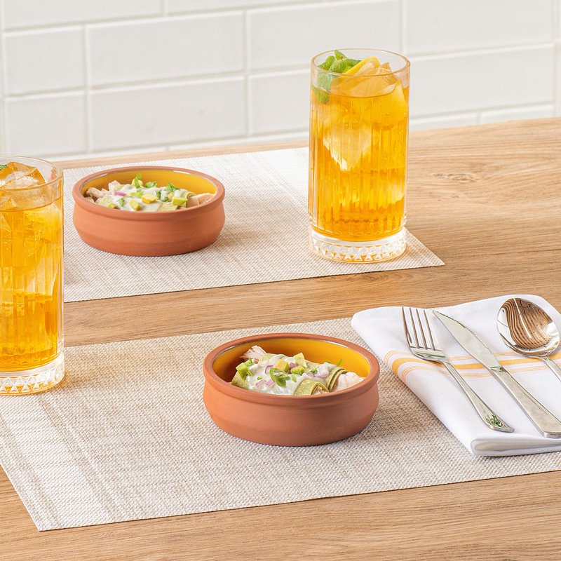 Restaurantware-Terra Tek 8.5 Ounce Terracotta Cazuelas, 10 Yellow Glazed Clay Pots For Cooking - Oven-Ready, Microwavable, Terracotta Serving Pots, Dishwashable, For Cooking And Serving