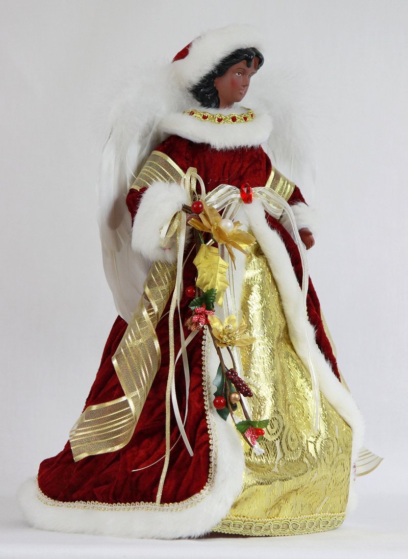 Windy Hill Collection 14" Inch Standing Red Floral African American Black Angel Christmas Tree Topper or Table Top 414570A