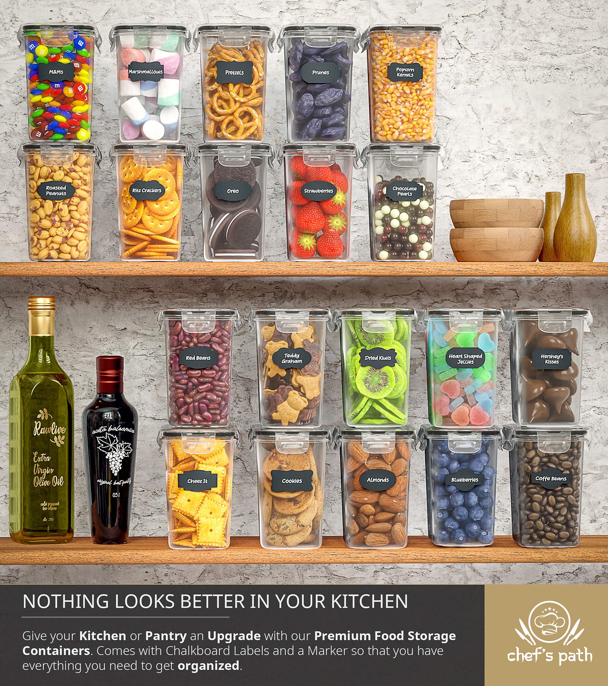 Chef's Path Airtight Food Storage Containers for Pantry & Kitchen Organization (12 PC Set) - BPA Free Bulk Canisters for Baking, Sugar, Flour & Supplies - Baking Storage Containers