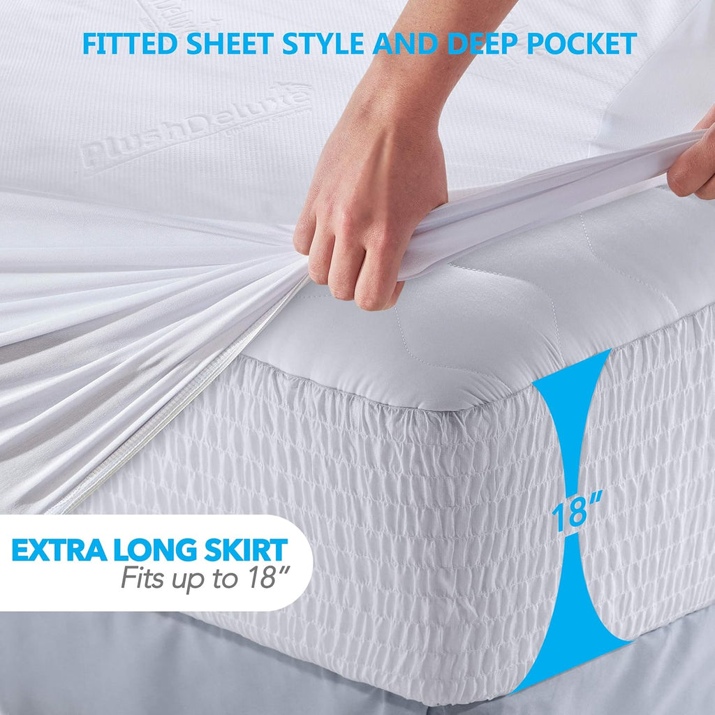 PlushDeluxe Premium Bamboo Mattress Protector - Waterproof, Ultra Soft & Breathable Twin XL Cover - White